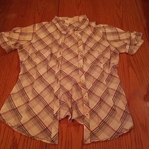 ✨B3G1 Maurices L Blue, Red, White Button Up Top